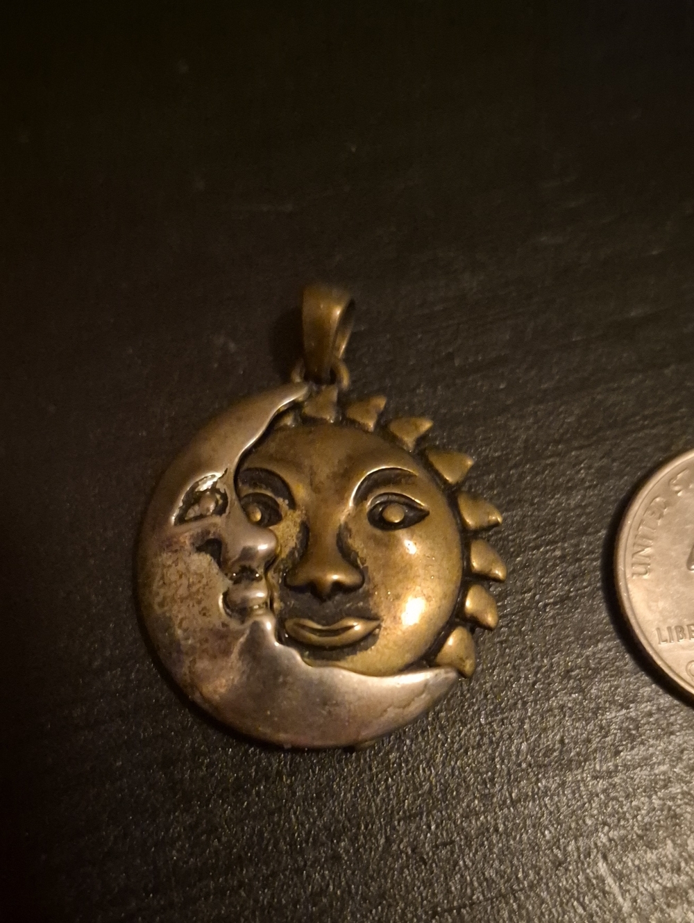 Sun and Moon Pendant Necklace - Brass Tone
